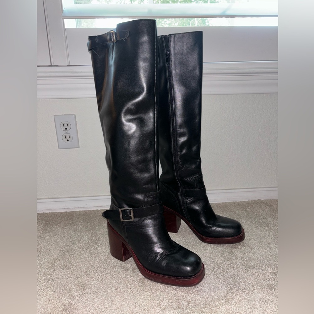 Jeffrey Campbell Black Genuine Leather Knee High Boots